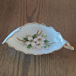 Leaf shaped VINTAGE dogwood flowers dish